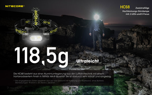 Nitecore HC68  2000 Lumen E-Focus Kopflampe